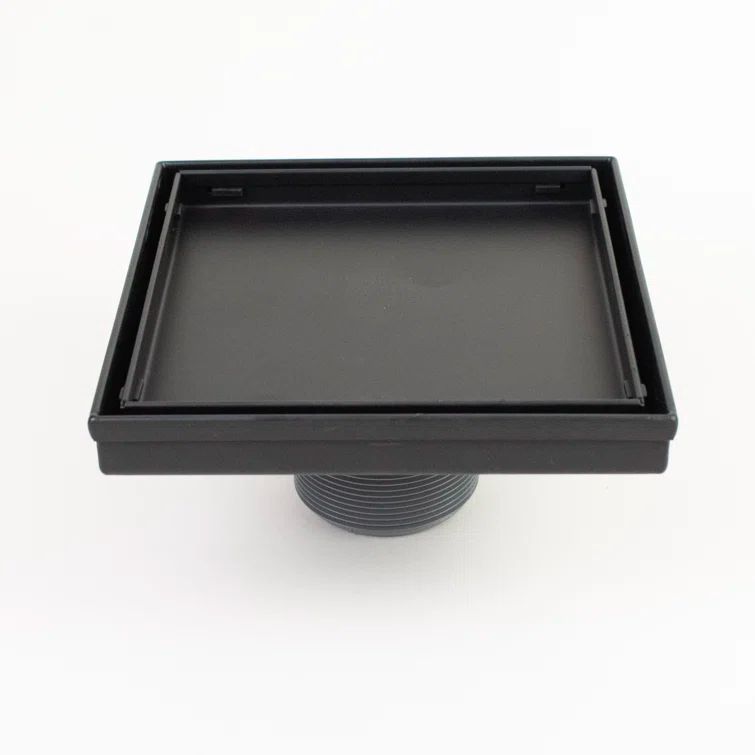 6" Matte Black Square Shower Drain with Tile-In Grate