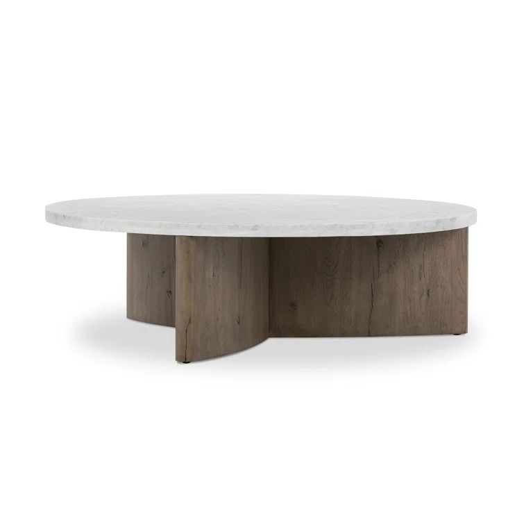 Contemporary Rustic Grey Oak & White Marble Round Coffee Table