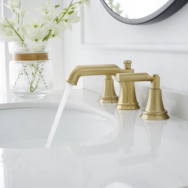 Brushed Gold Widespread 2-Handle Bathroom Faucet with Drain Assembly