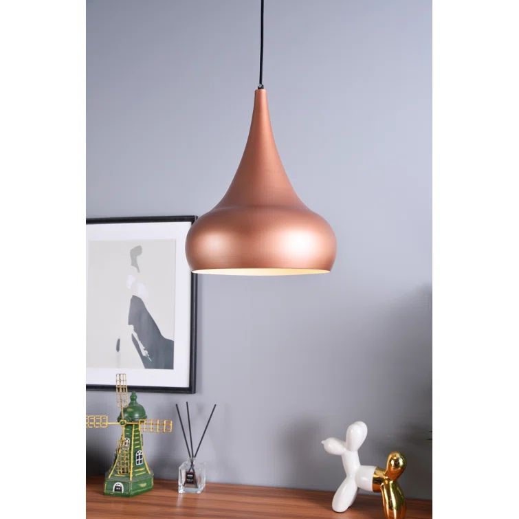 Honey Gold Aluminum Teardrop Pendant Light with White Interior