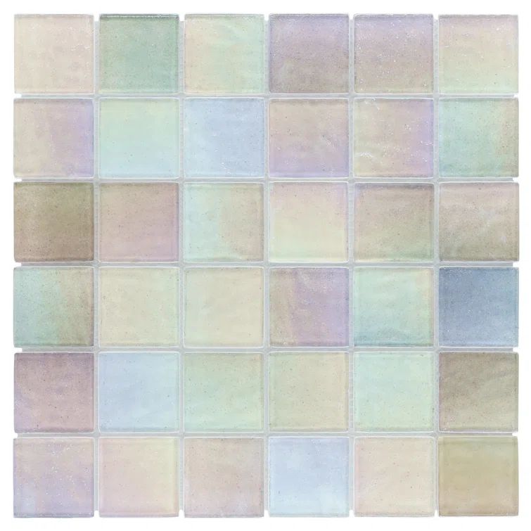 Shallows 12" White Iridescent Glass Mosaic Wall Tile