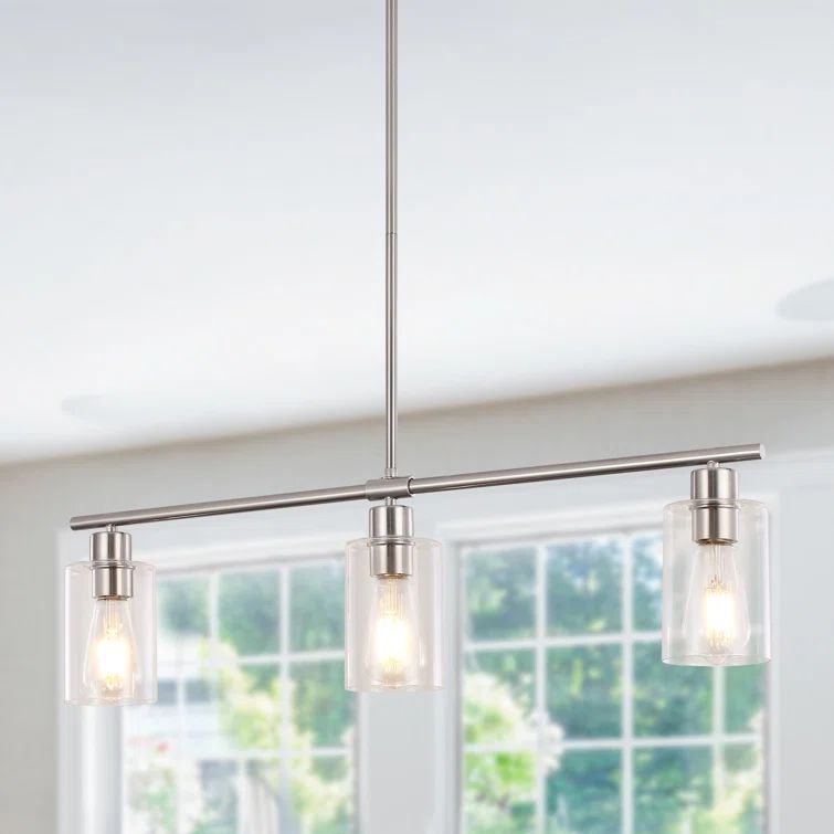 Nickel 3-Light Kitchen Island Pendant with Clear Glass Shades