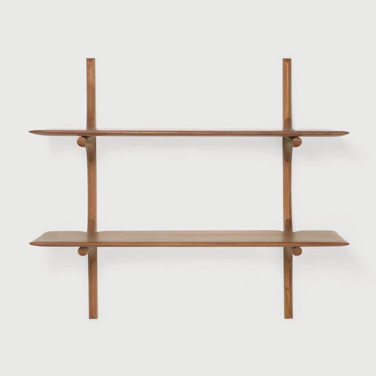 Varnished Brown Mahogany 2-Shelf Wall Unit