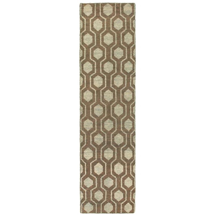 Maddox Transitional Blue Geometric Hand-Knotted Wool Runner Rug