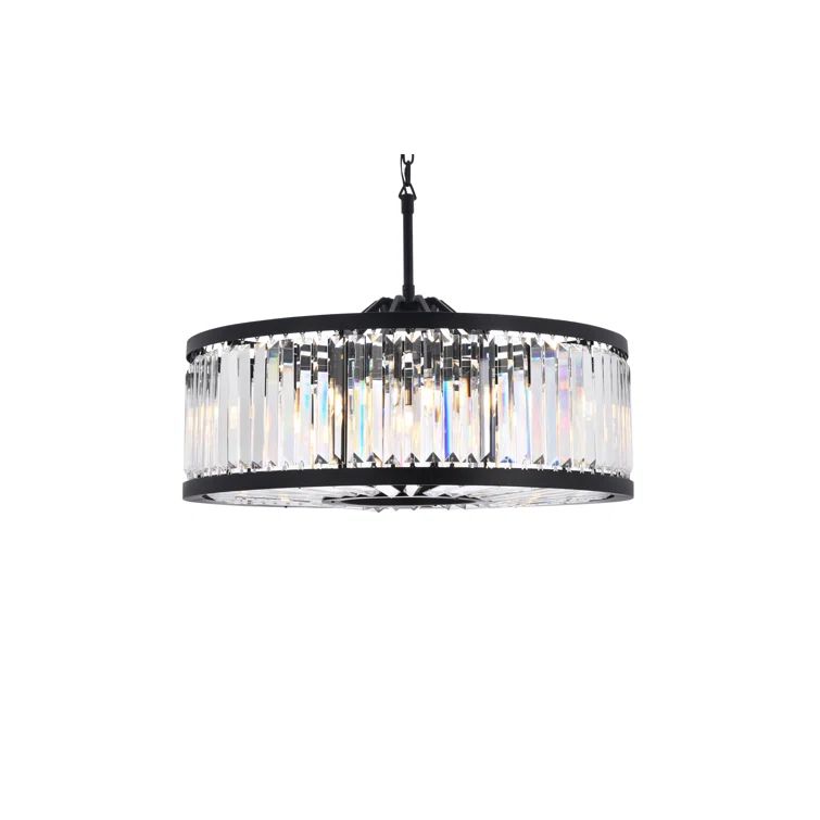 Matte Black 10-Light Chandelier with Clear Crystal Bars