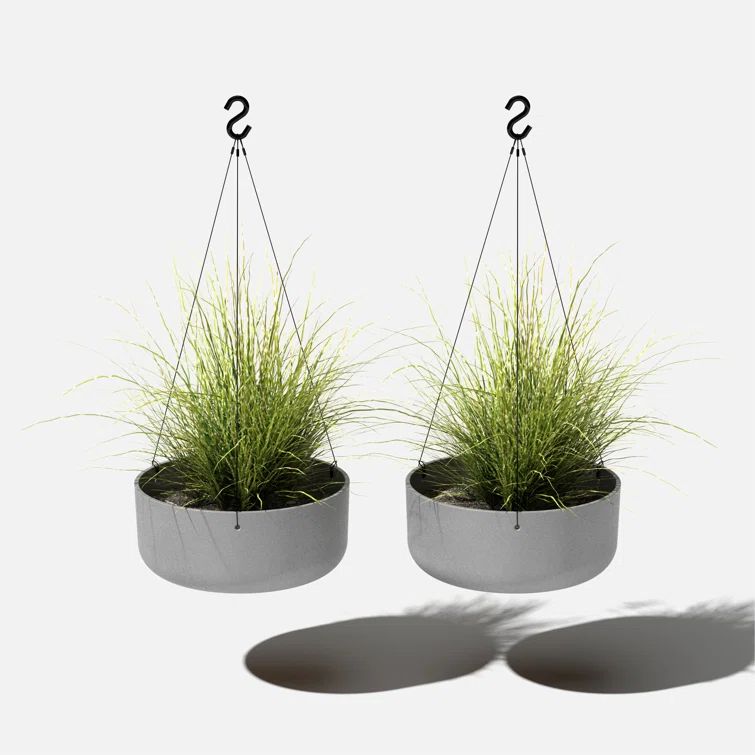 Gray Plastic-Stone Hanging Outdoor Planter Set, 14-inch