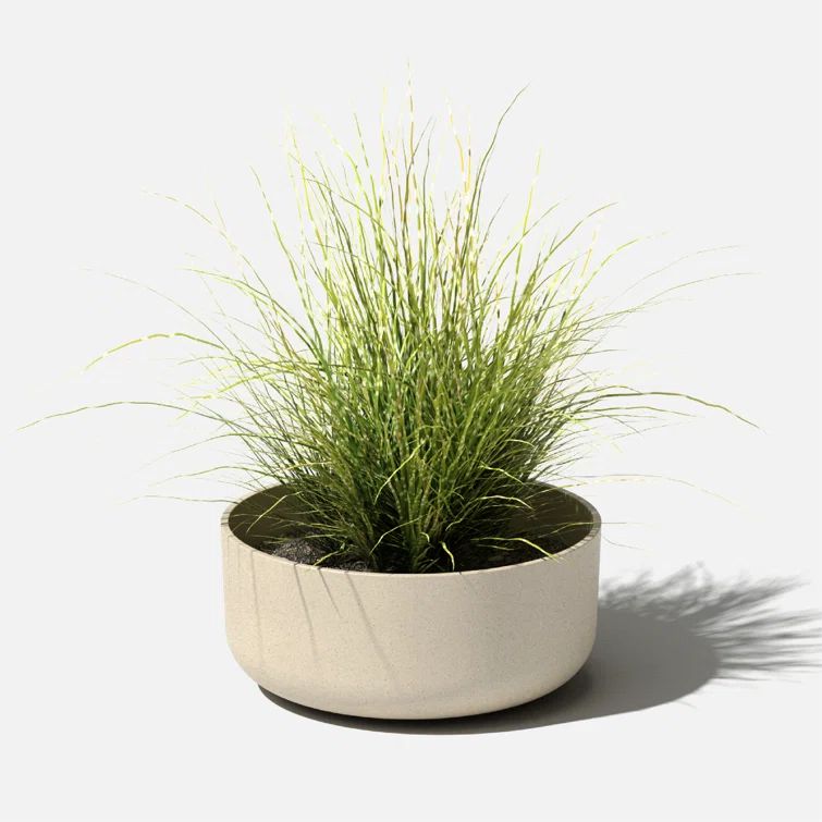 Sand 14-Inch Round Plastic-Stone Outdoor Planter