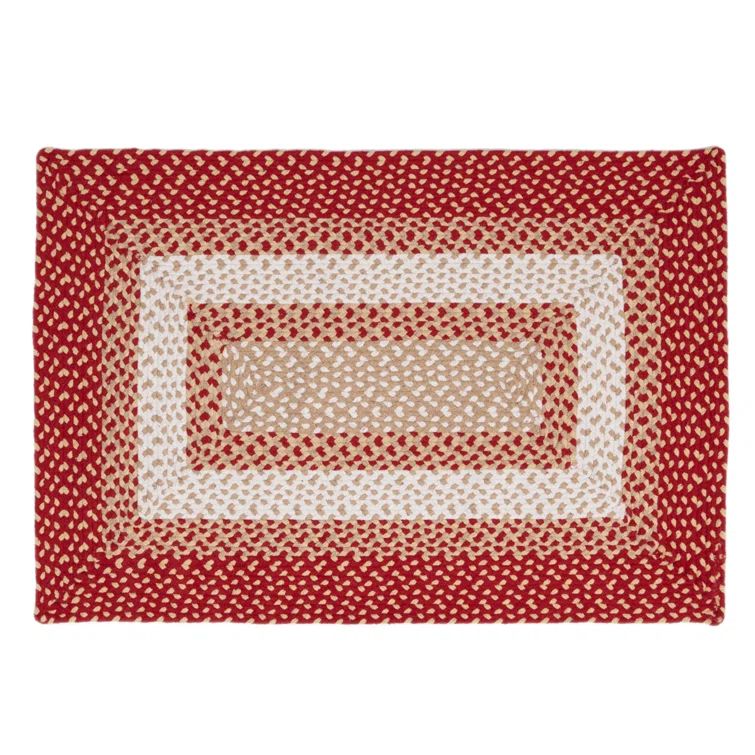 Handmade Red and Cream Cotton Braided Area Rug, 7' x 9'