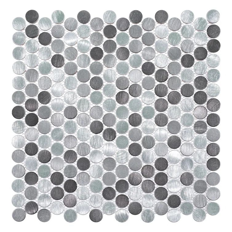 Grace Silver and Gray Metal Penny Round Mosaic Tile Sheet