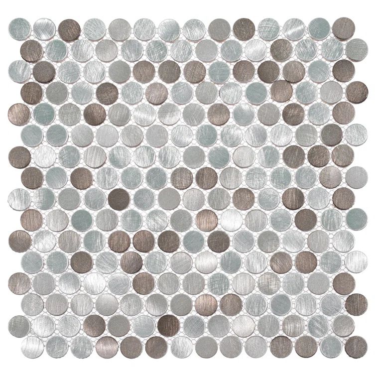 Orb 0.75'' Metal Penny Round Mosaic Tile in Silver and Bronze
