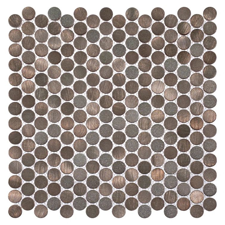 Honey Copper Penny Round Metal Mosaic Tile Sheet