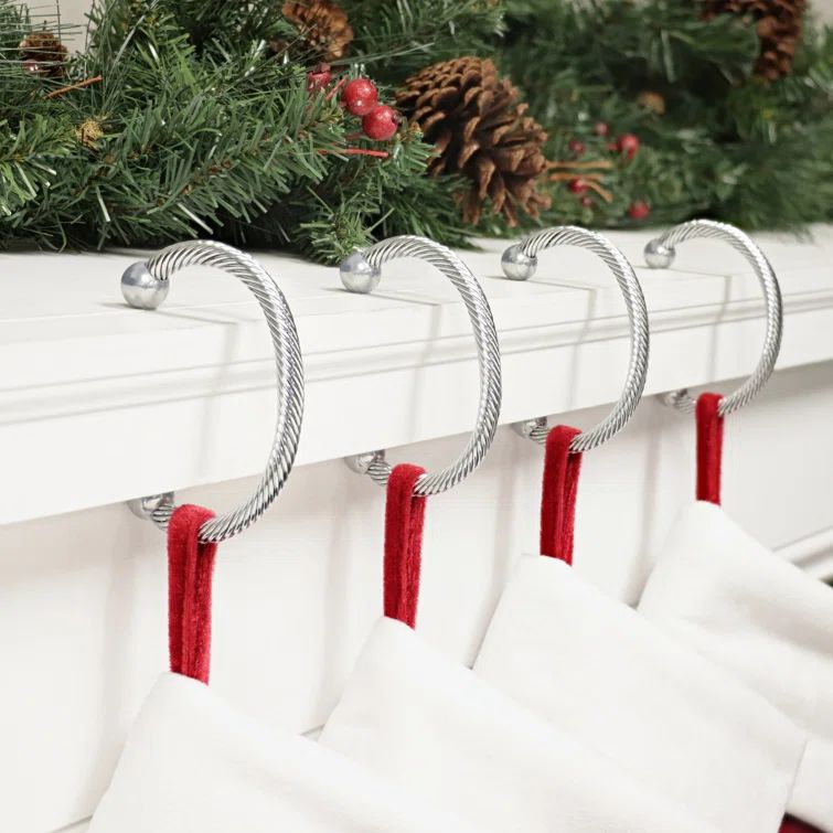 Silver Metal Low-Profile Christmas Stocking Holders, 4-Pack