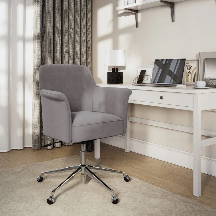Gray Velvet Swivel Task Chair with Chrome Base