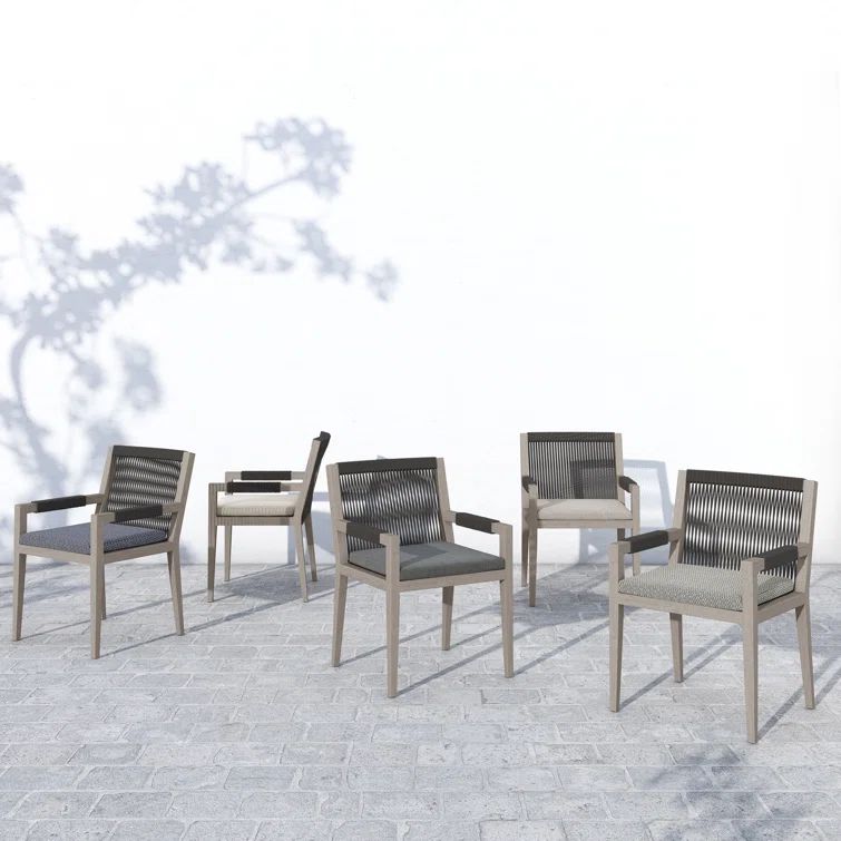Weathered Gray Teak Outdoor Dining Armchair with Cushions