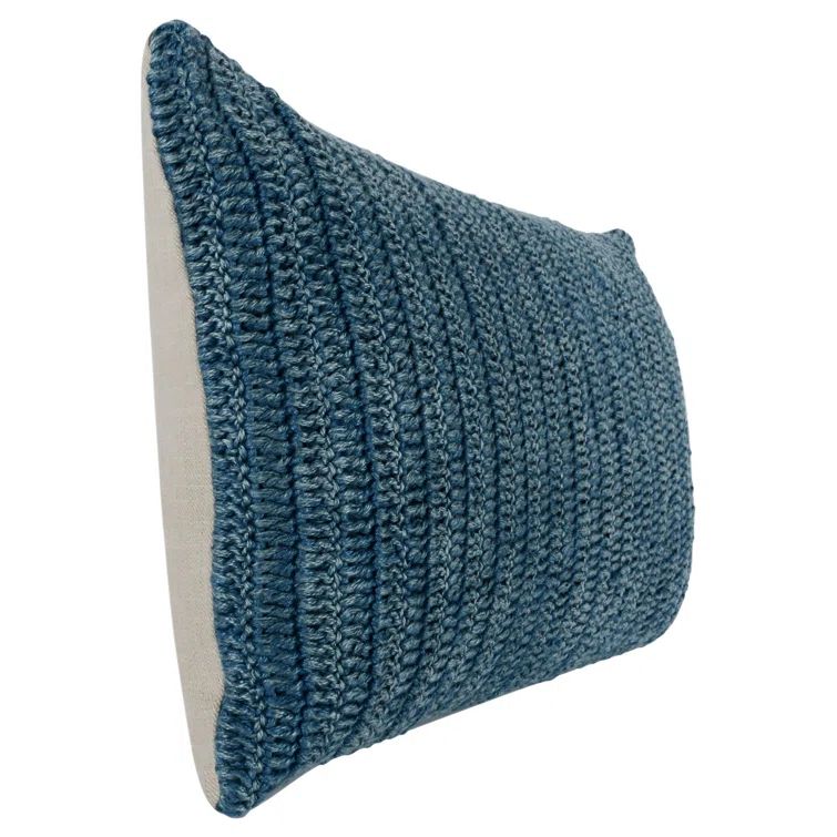 Nakeya Blue Linen Lumbar Throw Pillow