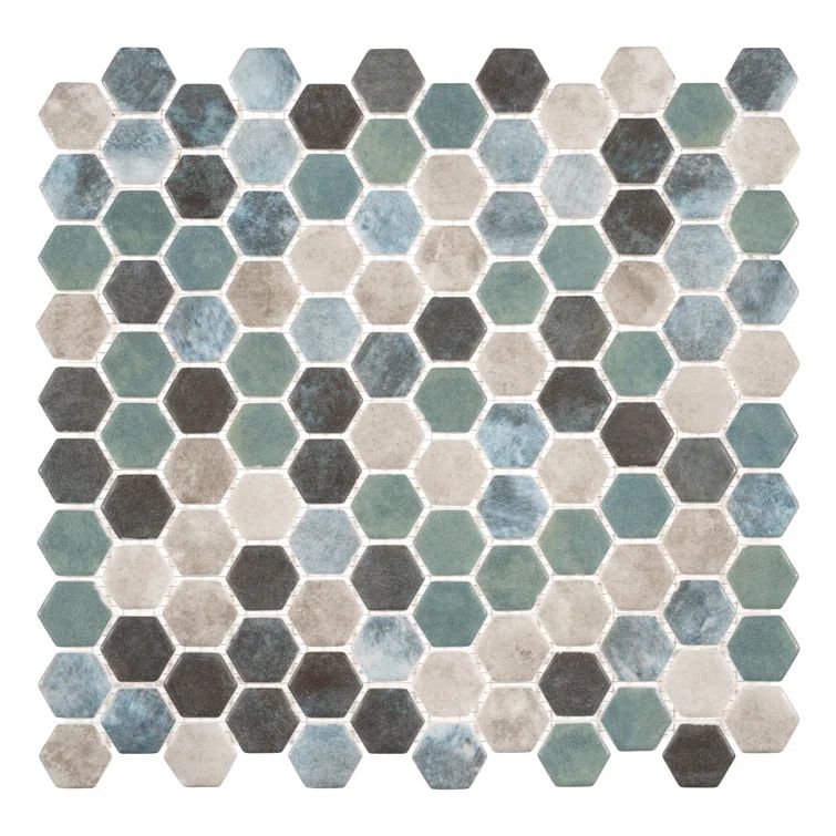 Trillion Matte Blue Glass Hexagon Mosaic Tile