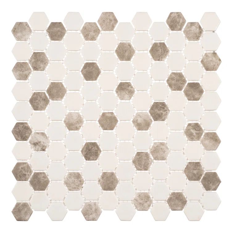 Trillion Hexagonal Matte Glass Mosaic Tile in Oatmeal and Brown