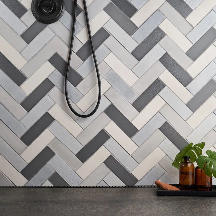 Cloud Blend 2" x 8" Matte and Glossy Black and White Basalt Subway Wall Tile