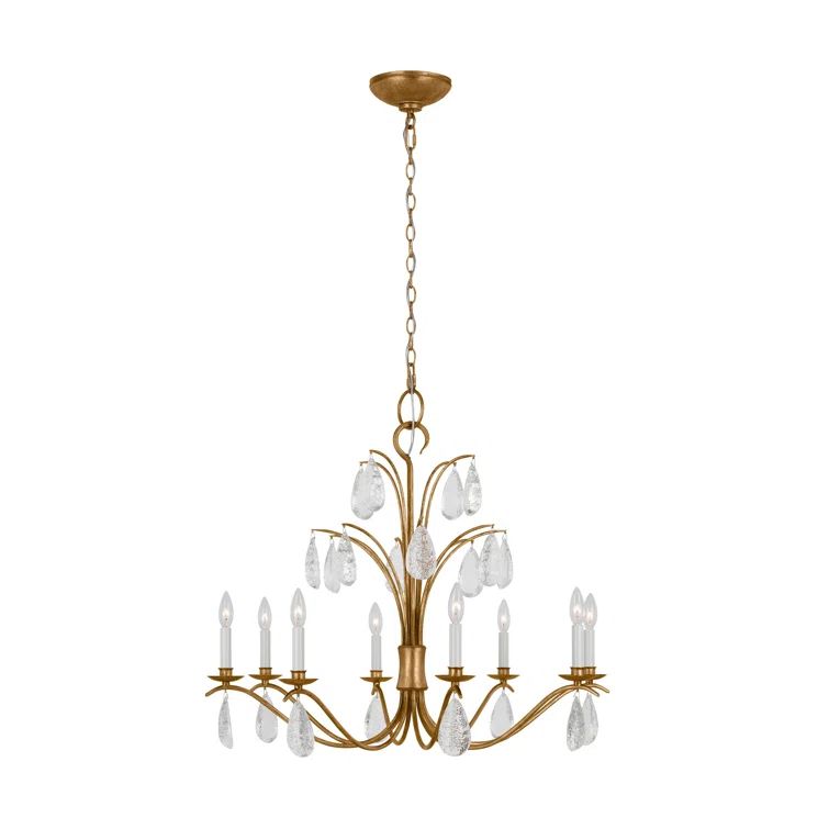 Antique Gild 8-Light Candle Style Chandelier with Crystal Drops