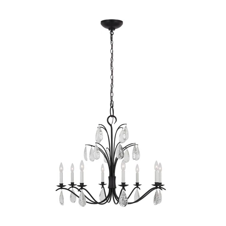 Aged Iron 8-Light Candle Style Chandelier with Crystal Drops