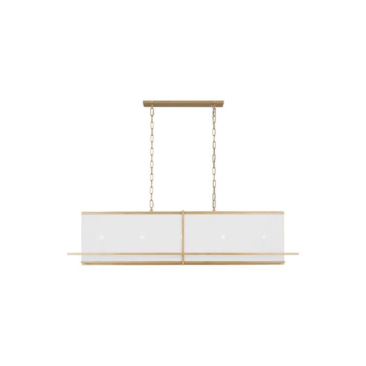 Elden Coastal Gild 5-Light Linen Shade Rectangle Chandelier