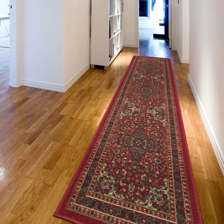 Red Oriental Design Washable Non-Slip Runner Rug