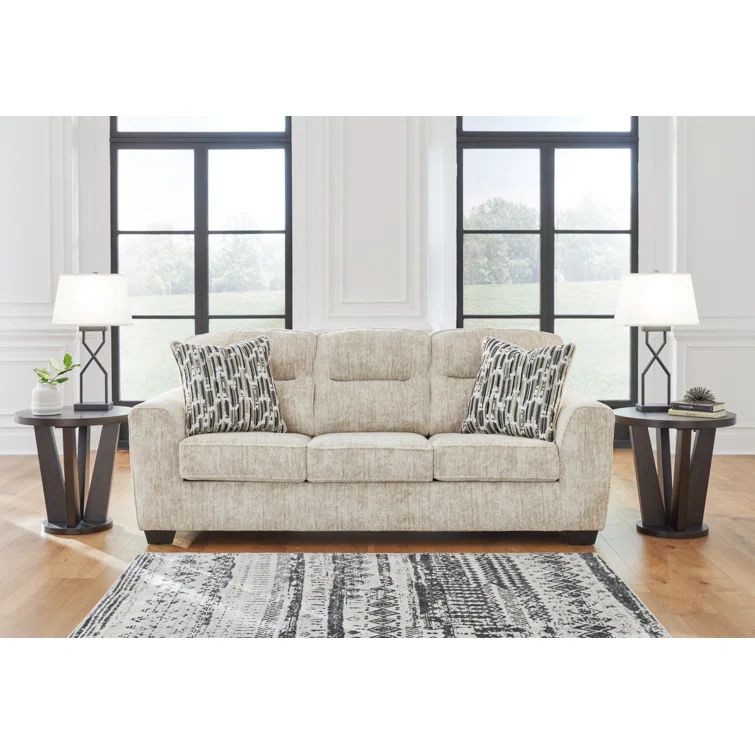 Beige Fabric Stationary Sofa with Removable Cushions