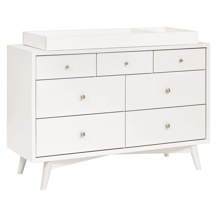Palma Mid-Century Modern 7-Drawer Dresser with Brushed Metal Hardware