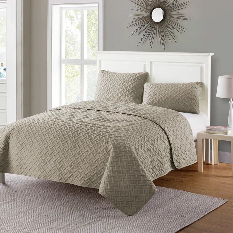 King Taupe Microfiber Reversible Quilt Set with Shams