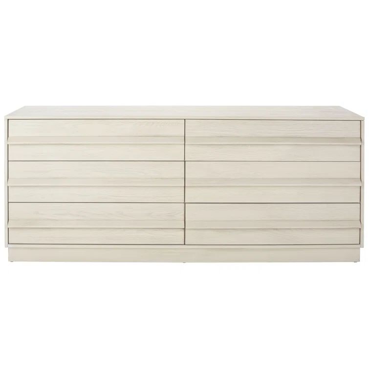 Deirdra Whitewashed Oak 6-Drawer Dresser with Sleek Handles