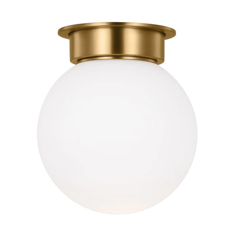 Burnished Brass Globe Flush Mount with Milk White Glass Shade