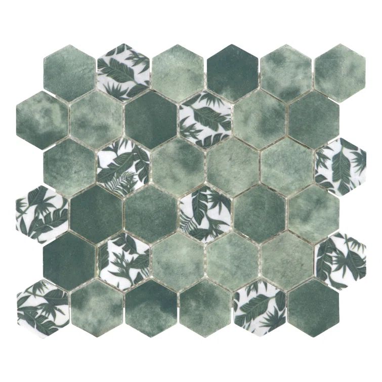 Green Hexagon Recycled Glass Mosaic Tile Sheets