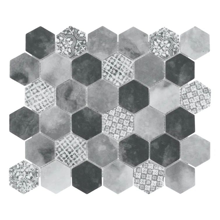 Gray Hexagon Recycled Glass Mosaic Wall and Floor Tile
