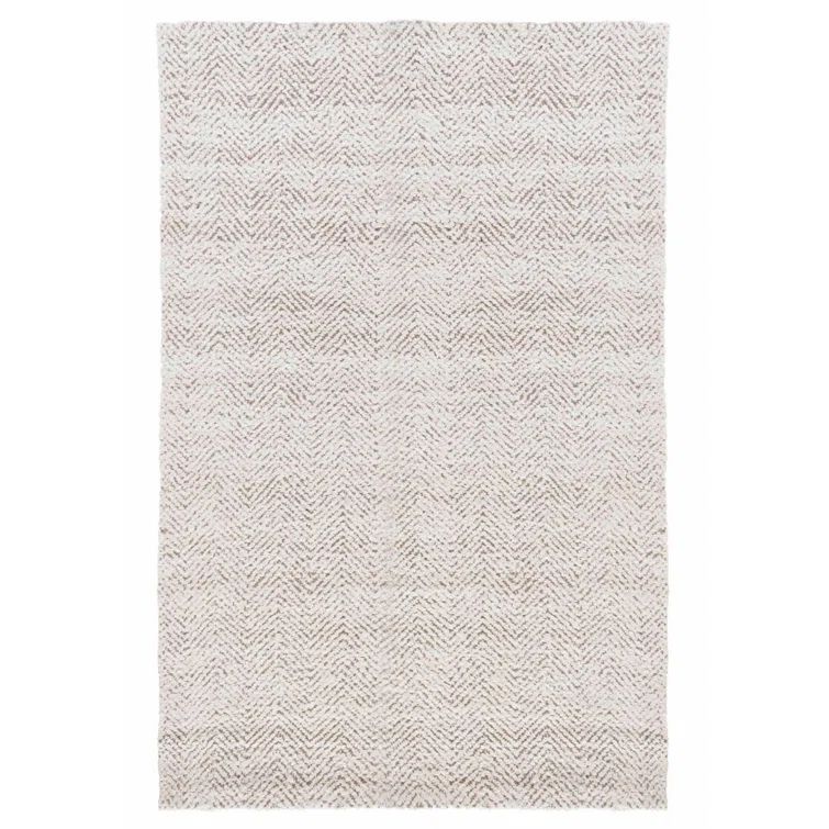 Ivory Herringbone Handwoven Wool Rectangular Rug