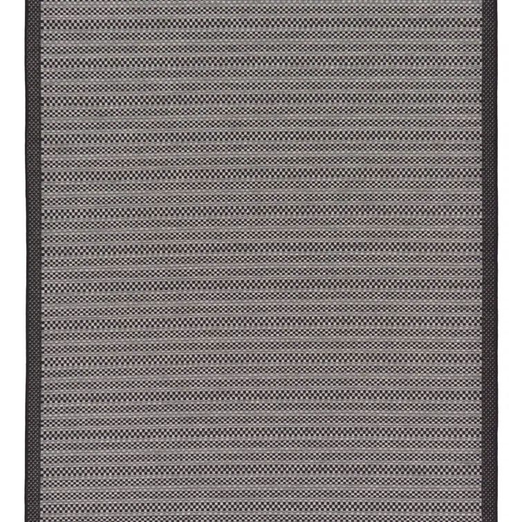 Gray and Black Striped Synthetic Outdoor Area Rug