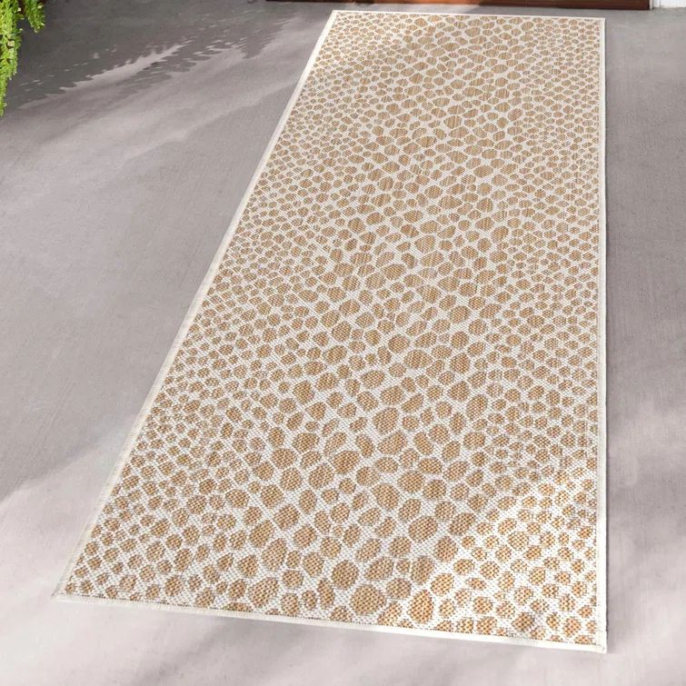 Beige Synthetic Flat Woven Outdoor Runner Rug