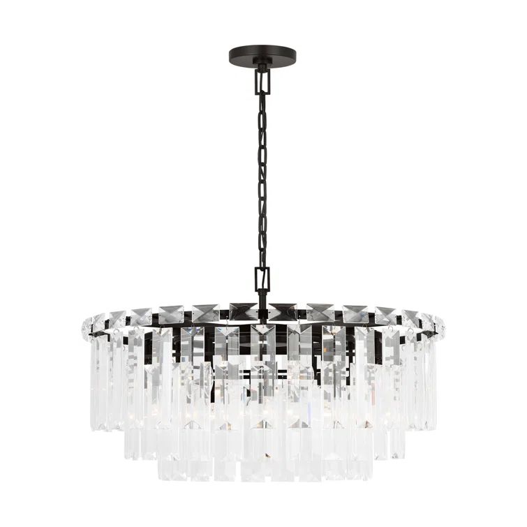 Arden Aged Iron 16-Light Tiered Chandelier with Textured Glass