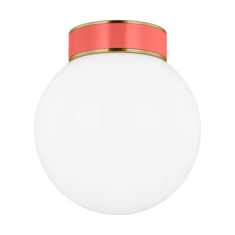 Burnished Brass and White Glass Globe Flush Mount Light