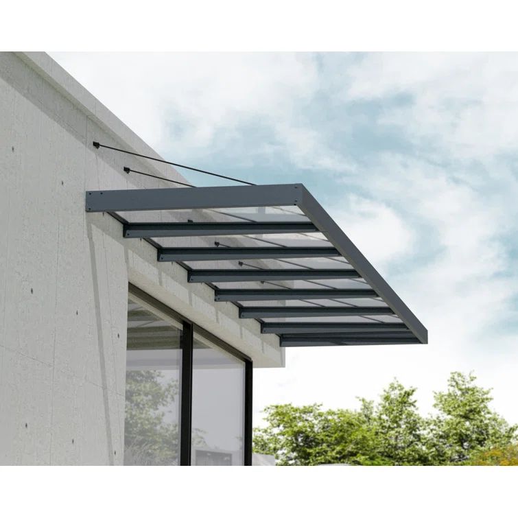 Sophia XL 22' x 5' Gray Aluminum and Clear Acrylic Door Awning
