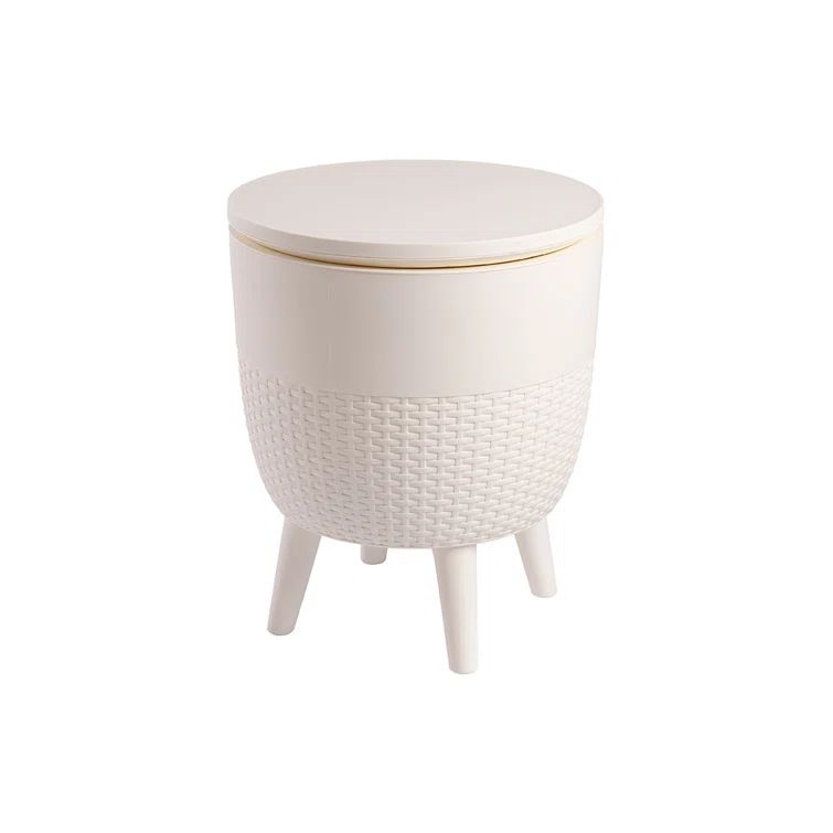 Cancun White Resin Adjustable Height Outdoor Side Table and Cooler