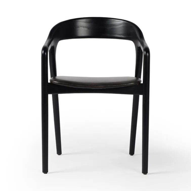 Sonoma Black Genuine Leather and Ash Wood Arm Chair