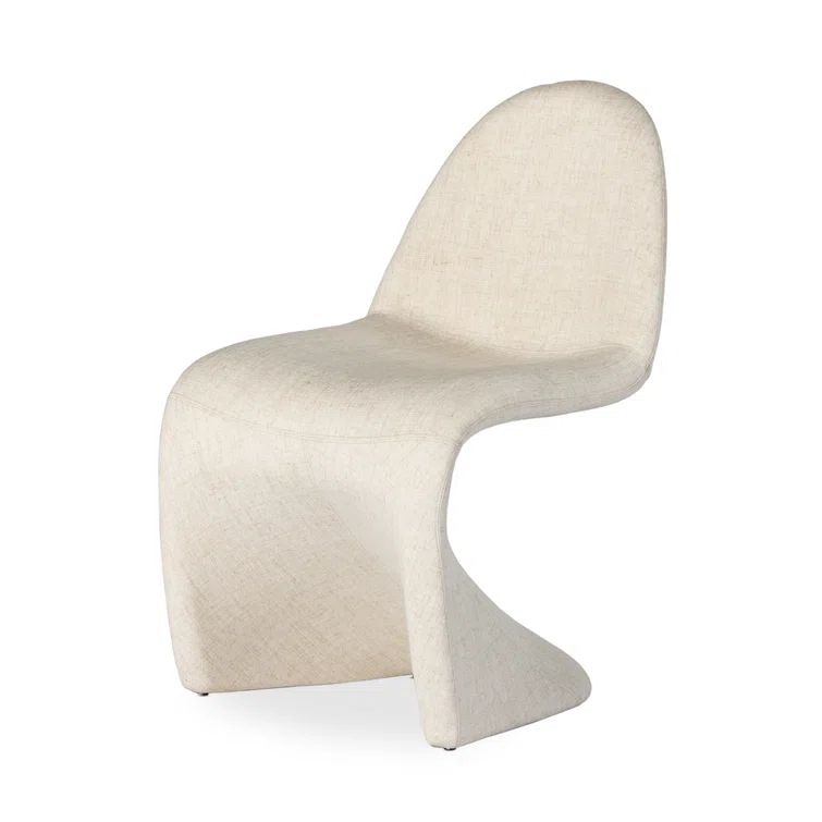 Curved Off-White Linen Upholstered Dining Side Chair