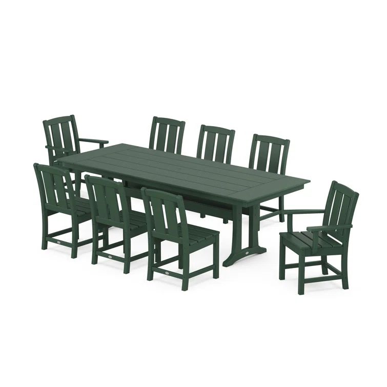 Green 8-Person Farmhouse Outdoor Dining Set with Trestle Legs