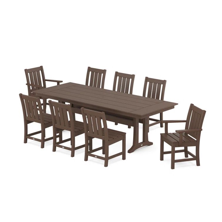 Mahogany 9-Piece Farmhouse Dining Set with Trestle Legs