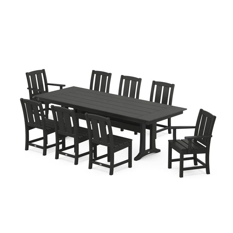 Mission Black 9-Piece Farmhouse Trestle Outdoor Dining Set