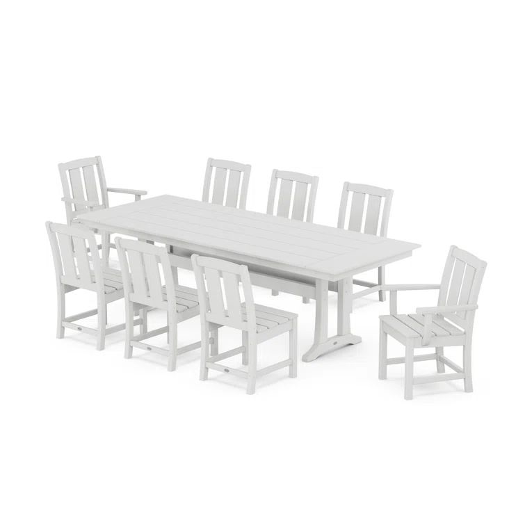 White 9-Piece Farmhouse Outdoor Dining Set with Trestle Legs