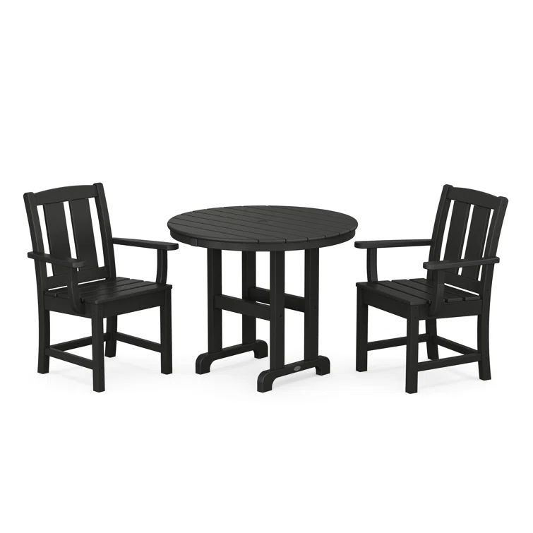 Black Polypropylene 3-Piece Farmhouse Dining Set with Round Table