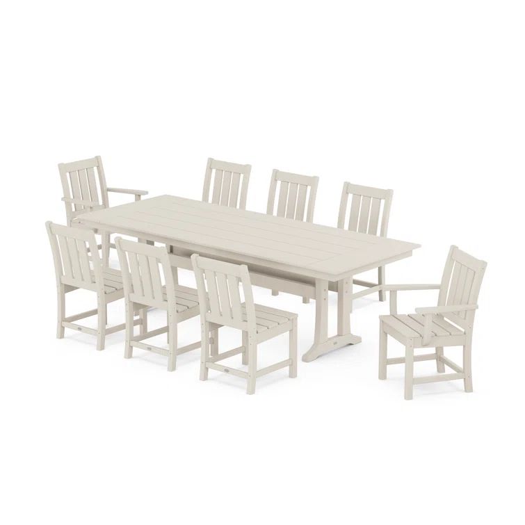 Oxford 9-Piece Sand Polypropylene Farmhouse Outdoor Dining Set
