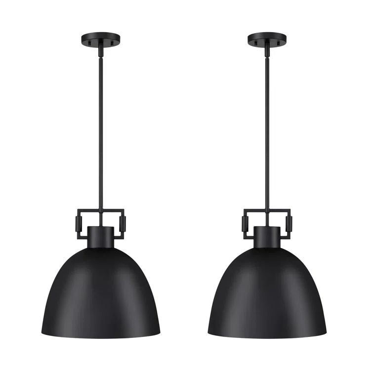 Matte Black Metal Dome Pendant Lights with Adjustable Cord, Set of 2