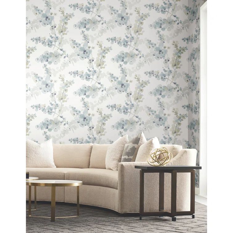 Blue and Silver Floral Non-Pasted Washable Wallpaper